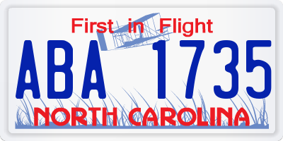 NC license plate ABA1735