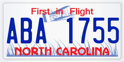 NC license plate ABA1755