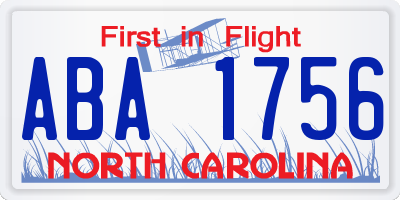 NC license plate ABA1756