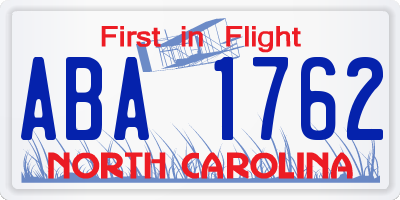 NC license plate ABA1762