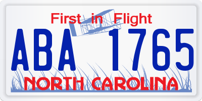 NC license plate ABA1765