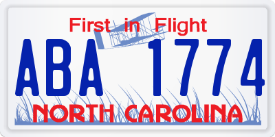 NC license plate ABA1774