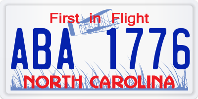 NC license plate ABA1776