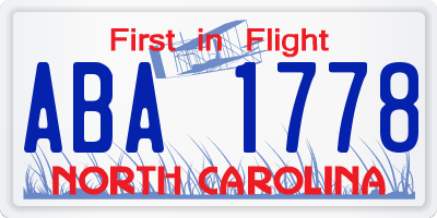NC license plate ABA1778