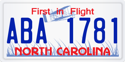 NC license plate ABA1781