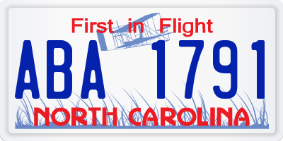 NC license plate ABA1791
