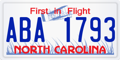 NC license plate ABA1793
