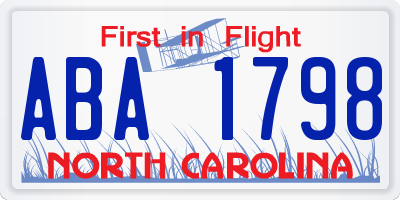 NC license plate ABA1798