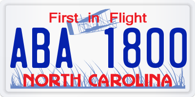 NC license plate ABA1800
