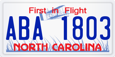 NC license plate ABA1803