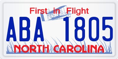 NC license plate ABA1805