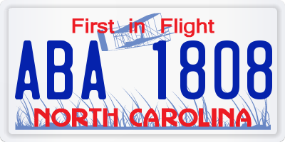 NC license plate ABA1808