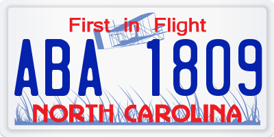 NC license plate ABA1809