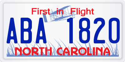 NC license plate ABA1820