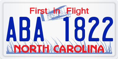 NC license plate ABA1822