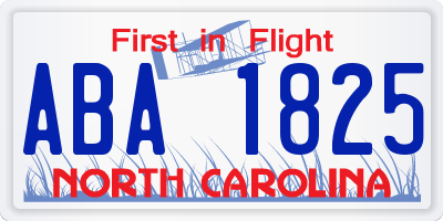 NC license plate ABA1825