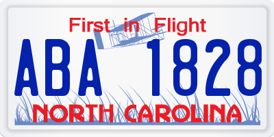 NC license plate ABA1828
