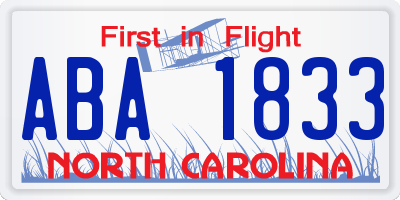 NC license plate ABA1833