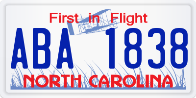 NC license plate ABA1838