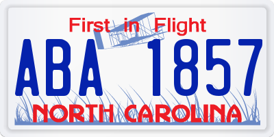 NC license plate ABA1857