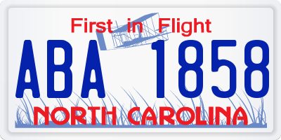 NC license plate ABA1858