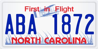 NC license plate ABA1872
