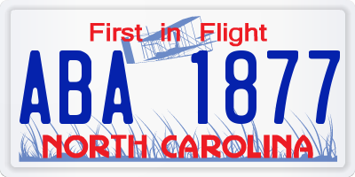 NC license plate ABA1877
