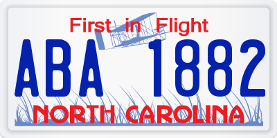 NC license plate ABA1882
