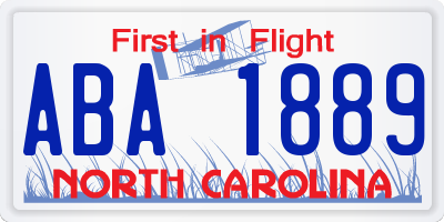 NC license plate ABA1889