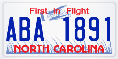 NC license plate ABA1891