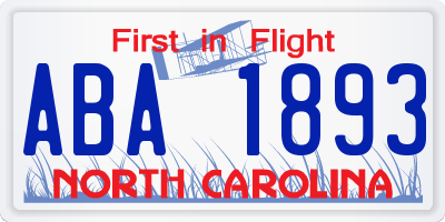 NC license plate ABA1893