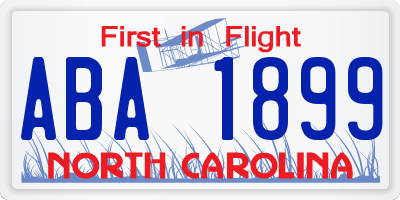 NC license plate ABA1899