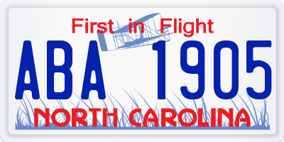 NC license plate ABA1905