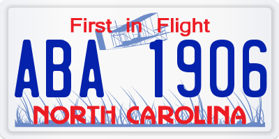 NC license plate ABA1906