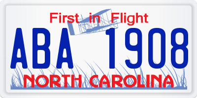 NC license plate ABA1908