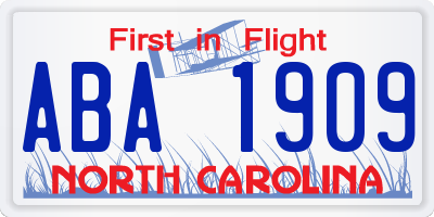 NC license plate ABA1909