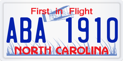 NC license plate ABA1910