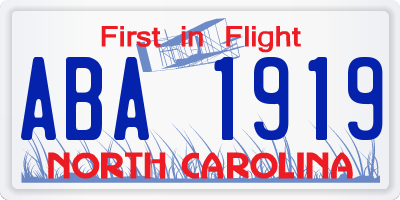 NC license plate ABA1919
