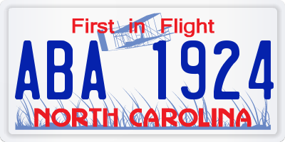 NC license plate ABA1924