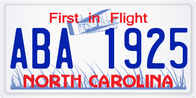NC license plate ABA1925