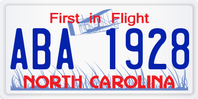 NC license plate ABA1928