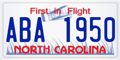 NC license plate ABA1950