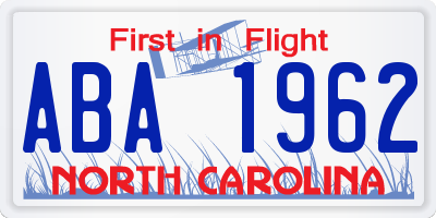 NC license plate ABA1962