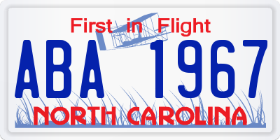 NC license plate ABA1967