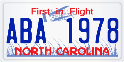 NC license plate ABA1978