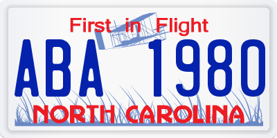 NC license plate ABA1980