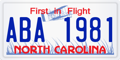NC license plate ABA1981