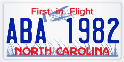 NC license plate ABA1982