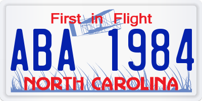 NC license plate ABA1984