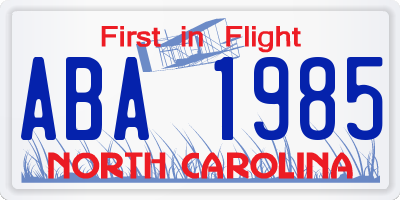 NC license plate ABA1985